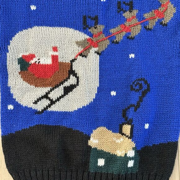 Pinwheels Womens Vintage Holiday Sweater Crew Neck Size Medium Blue Santa Vtg - Picture 3 of 9